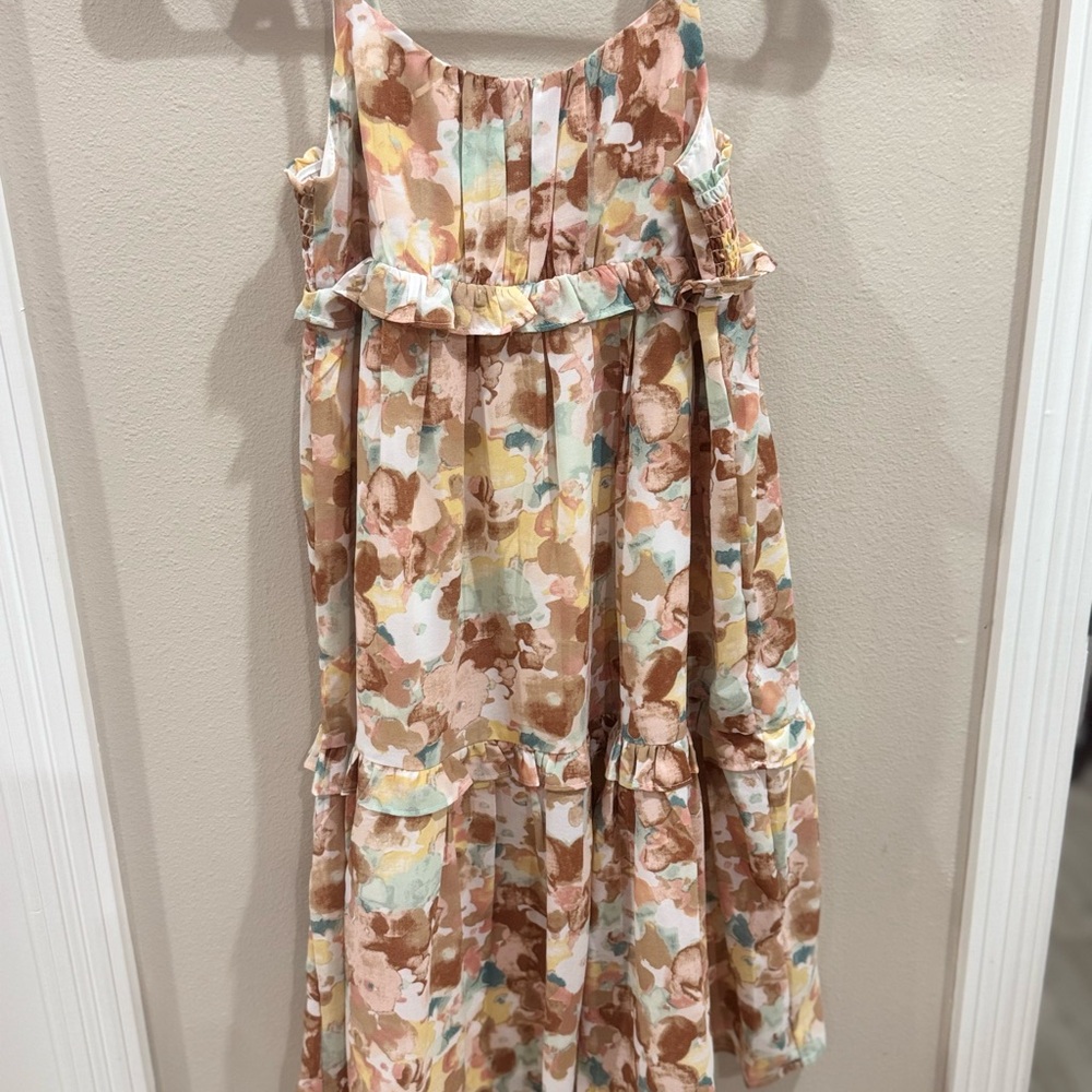 Girls Floral Ruffle Tiered Maxi Dress - Peach Multi